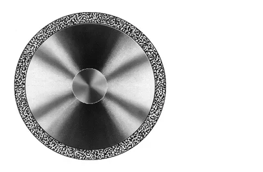 Disco diamantato per espansione ossea, progettato per la mandibola, con superficie diamantata solo sul bordo per un taglio efficiente.